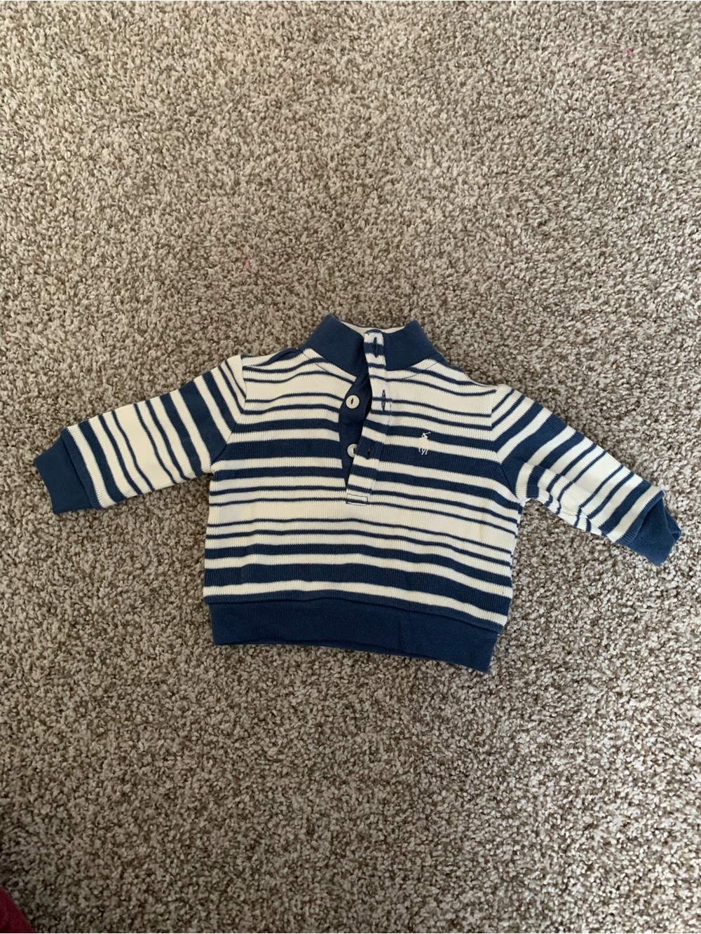 Ralph Lauren 3M Baby Navy and White Striped Henley Sweater